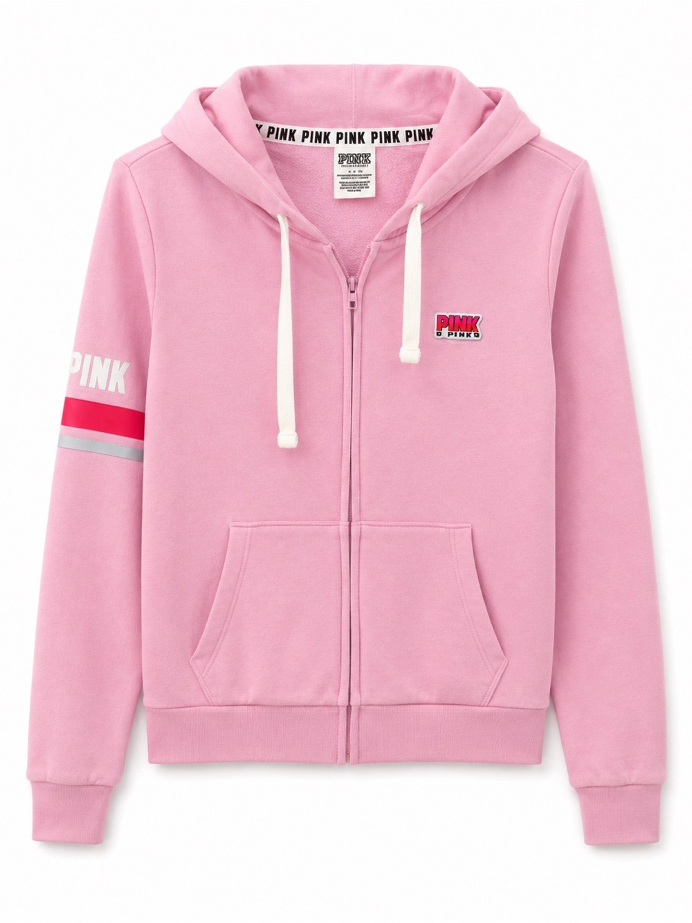 PINK Victoria's Secret Light Pink Full-Zip Hoodie with Stripe Detail